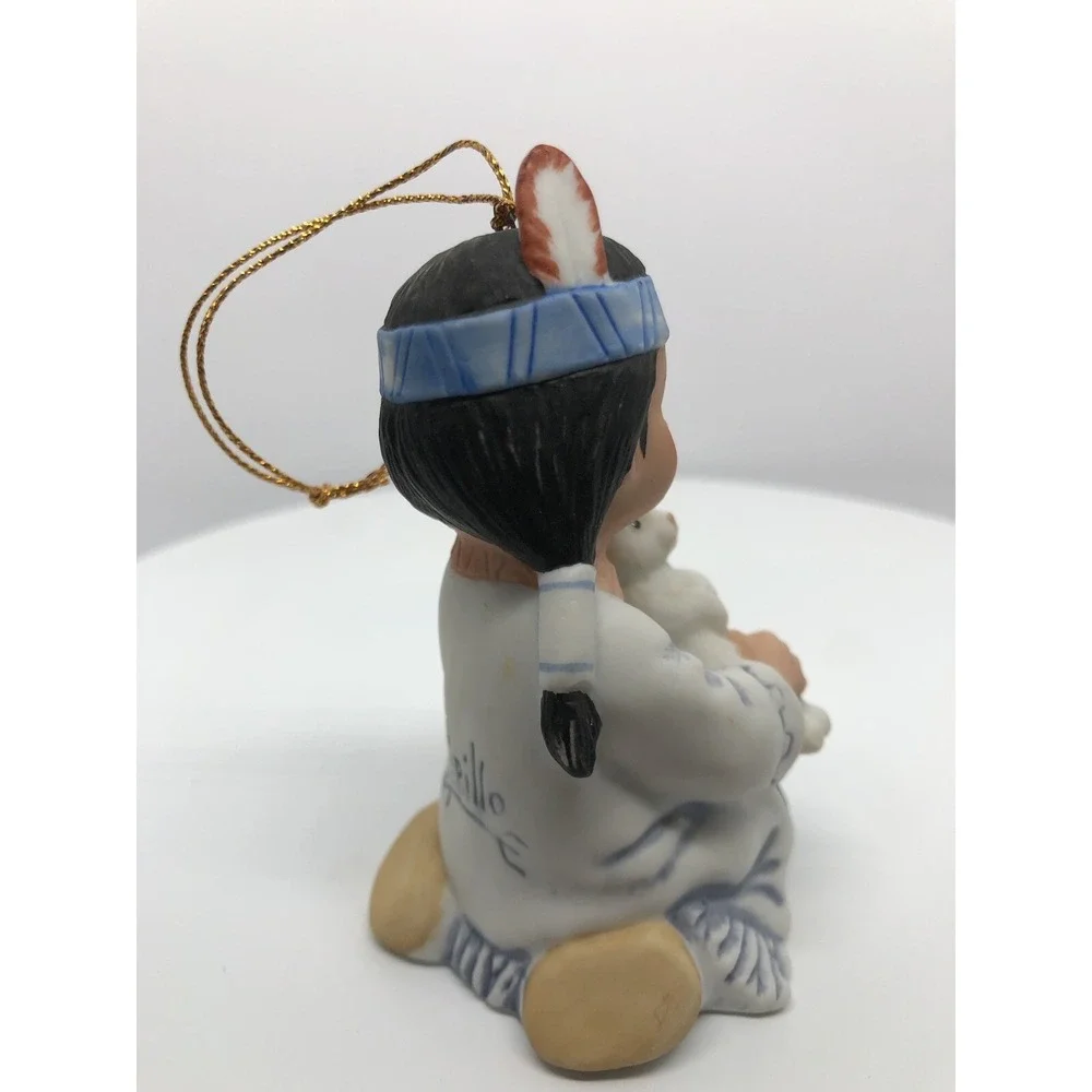 GREGORY PERILLO'S SAGEBRUSH KIDS 1988 BELL CHRISTMAS ORNAMENT BISQUE NATIVE &CAT